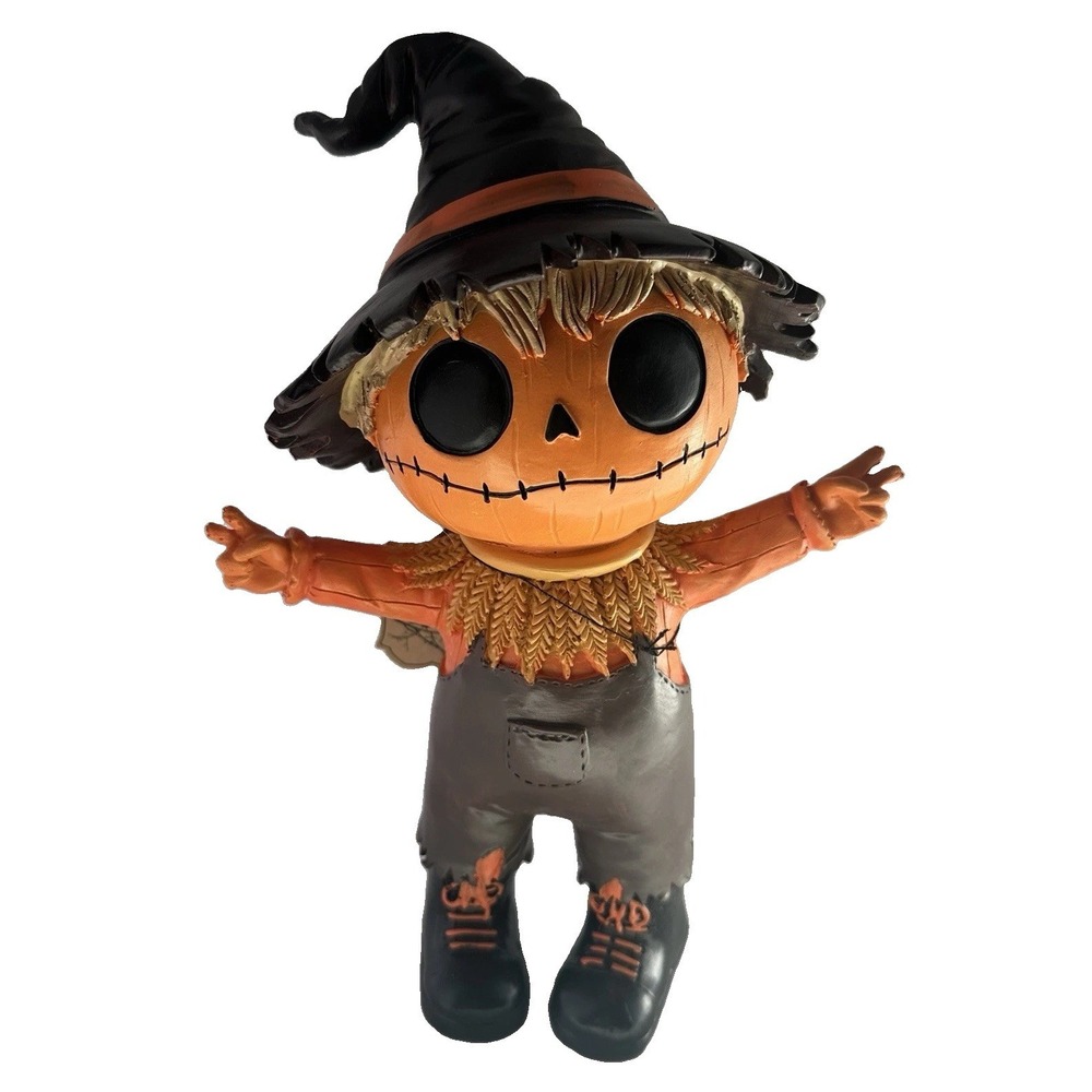 Hallow's Eve Pumpkin Head Scarecrow Figure 11.5" Halloween Shelf Decor NWT
